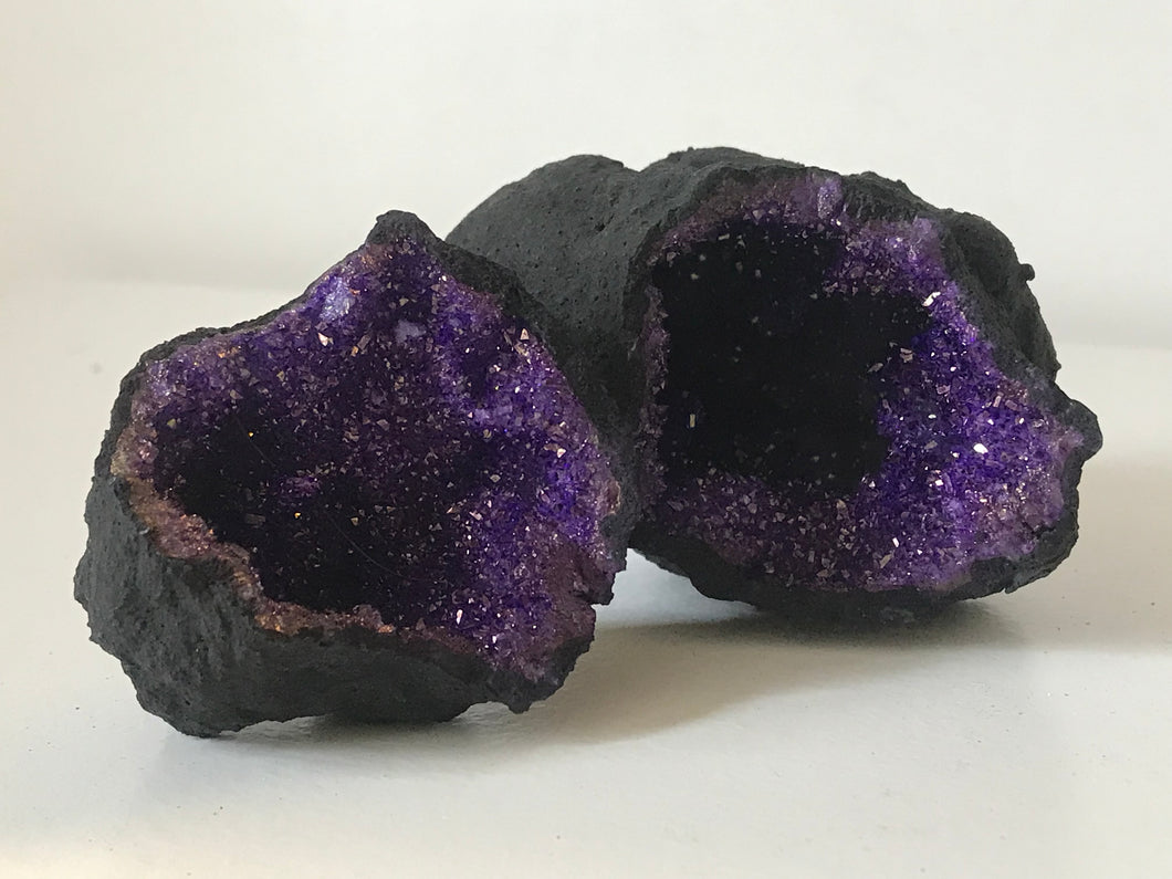 Purple dyed geode pair